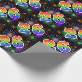 Farbenfrohe Feuerwerke + Regenbogenmuster "26" Eve Geschenkpapier