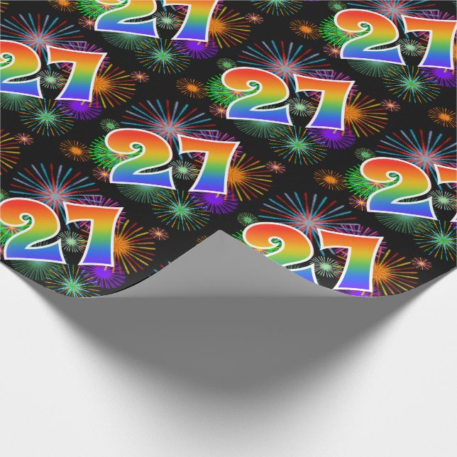 Farbenfrohe Feuerwerke + Regenbogenmuster "27" Eve Geschenkpapier (Ecke)