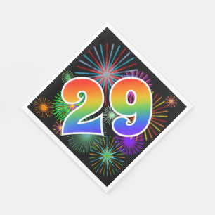 Farbenfrohe Feuerwerke + Regenbogenmuster "29" Eve Serviette