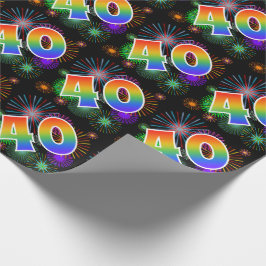 Farbenfrohe Feuerwerke + Regenbogenmuster "40" Eve Geschenkpapier