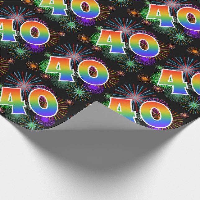 Farbenfrohe Feuerwerke + Regenbogenmuster "40" Eve Geschenkpapier (Ecke)