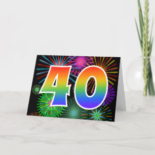 Farbenfrohe Feuerwerke + Regenbogenmuster "40" Eve Karte