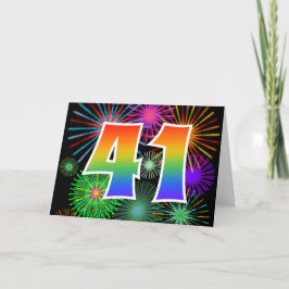 Farbenfrohe Feuerwerke + Regenbogenmuster "41" Ere Karte