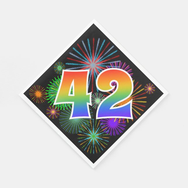 Farbenfrohe Feuerwerke + Regenbogenmuster "42" Ere Serviette (Ecke)