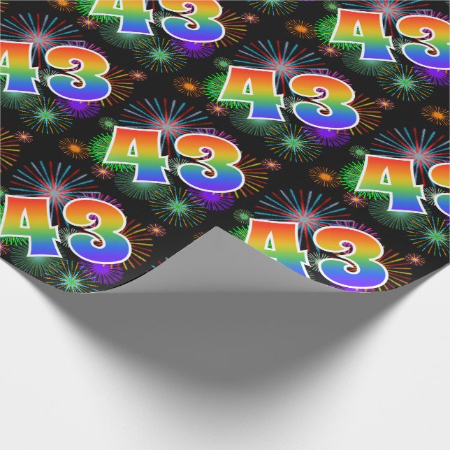 Farbenfrohe Feuerwerke + Regenbogenmuster "43" Eve Geschenkpapier (Ecke)