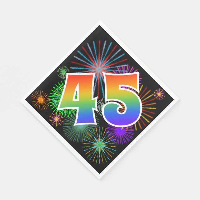 Farbenfrohe Feuerwerke + Regenbogenmuster "45" Eve Serviette (Ecke)