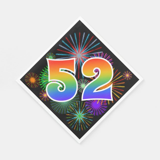 Farbenfrohe Feuerwerke + Regenbogenmuster "52" Eve Serviette (Ecke)