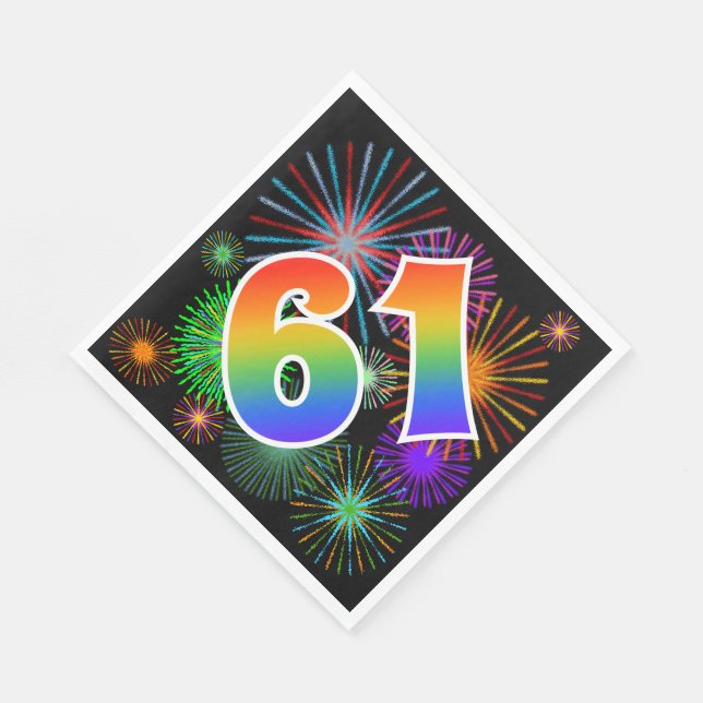 Farbenfrohe Feuerwerke + Regenbogenmuster "61" Ere Serviette (Ecke)