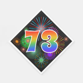 Farbenfrohe Feuerwerke + Regenbogenmuster "73" Eve Serviette