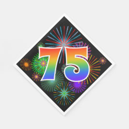 Farbenfrohe Feuerwerke + Regenbogenmuster "75" Eve Serviette