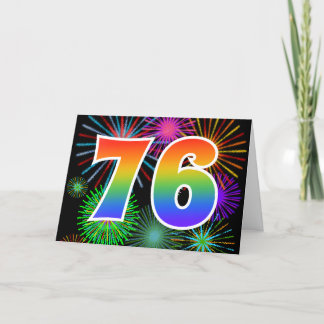 Farbenfrohe Feuerwerke + Regenbogenmuster "76" Ere Karte