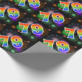 Farbenfrohe Feuerwerke + Regenbogenmuster "79" Eve Geschenkpapier