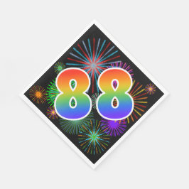 Farbenfrohe Feuerwerke + Regenbogenmuster "88" Eve Serviette