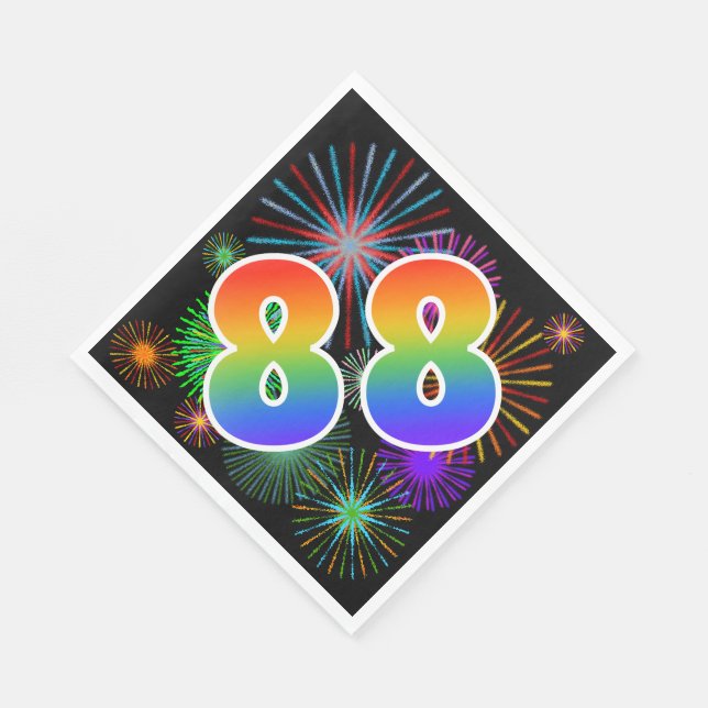 Farbenfrohe Feuerwerke + Regenbogenmuster "88" Eve Serviette (Ecke)