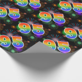 Farbenfrohe Feuerwerke + Regenbogenmuster "95" Eve Geschenkpapier