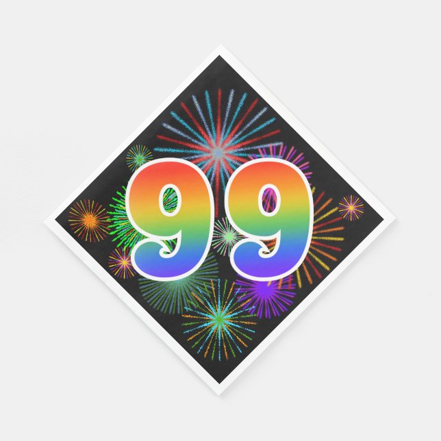 Farbenfrohe Feuerwerke + Regenbogenmuster "99" Eve Serviette (Ecke)