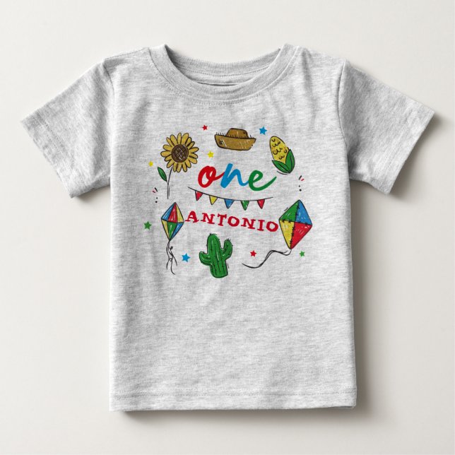 Farbenfrohe Fiesta 1. Geburtstag Baby T-shirt (Vorderseite)