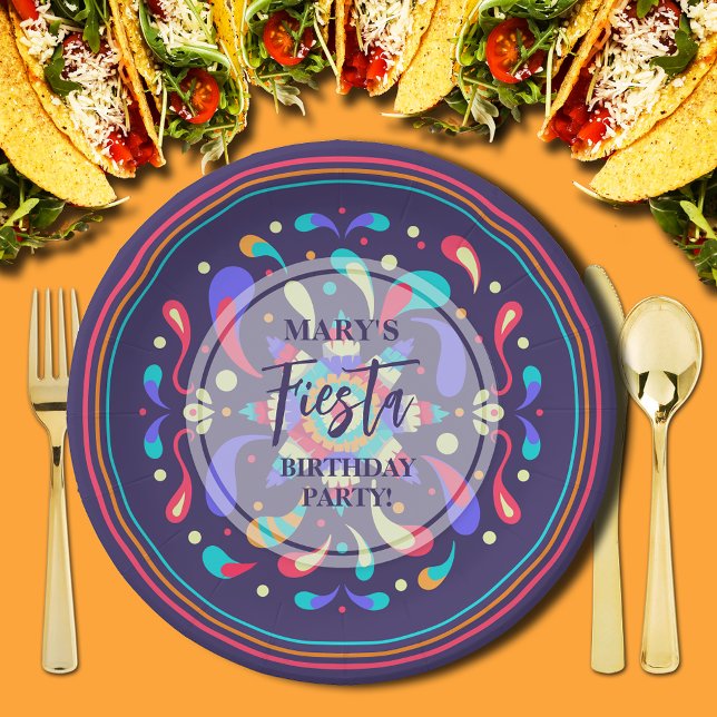 Farbenfrohe Fiesta Blue Pappteller (Colorful Fiesta Blue Birthday Paper Plates)
