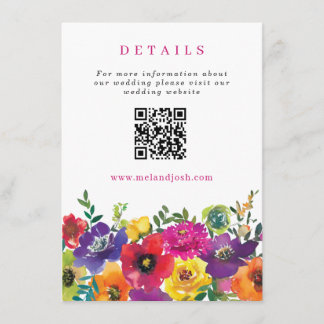 Farbenfrohe Fiesta-Blumen Hochzeits-Website QR-Cod Begleitkarte