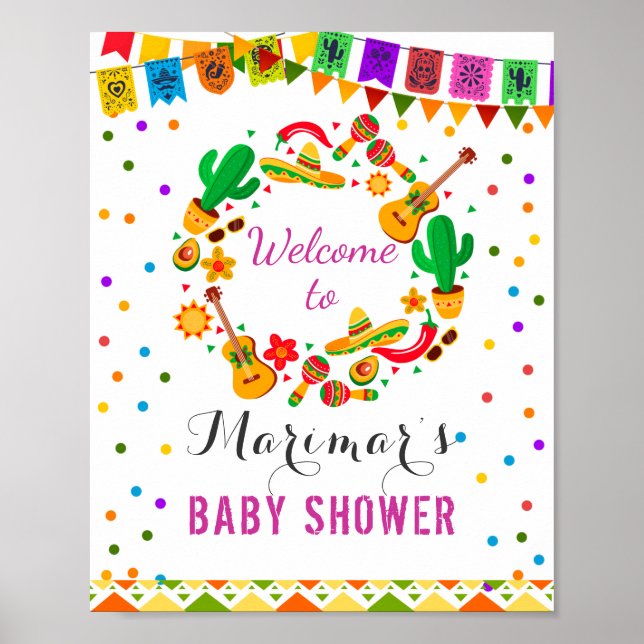 Farbenfrohe Fiesta Culture Cactus Baby Dusche Empf Poster (Vorne)