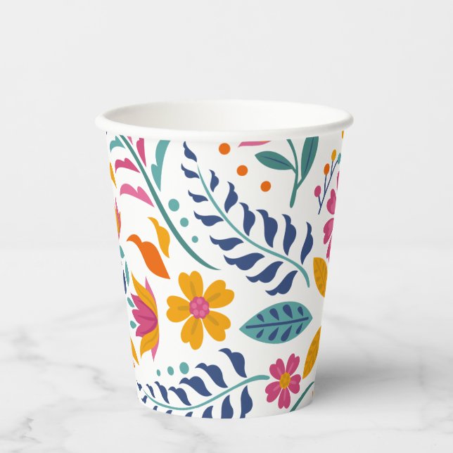 Farbenfrohe Fiesta Floral Baby Dusche Pappbecher (Vorderseite)