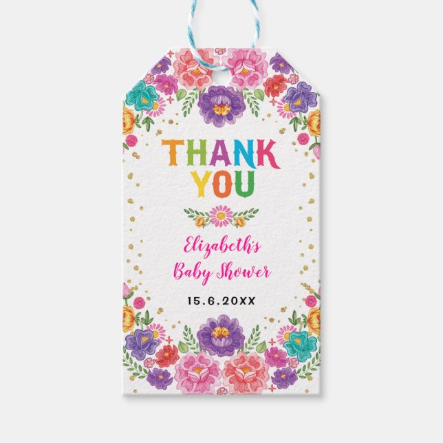 Farbenfrohe Fiesta Floral Mexican Baby Shower Gefa Geschenkanhänger (Vorderseite)