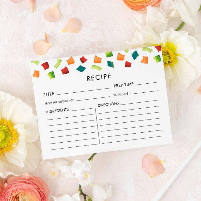 Farbenfrohe Fiesta Mexican Recicard Postkarte (Fiesta Mexico themed Recipe Card)