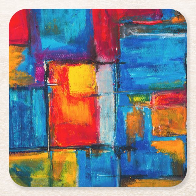Farbenfrohe Fine Art Abstraktes Ölgemälde Rechteckiger Pappuntersetzer (Vorderseite)