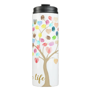 Farbenfrohe Fingerabdruckbaum "Celebrate Life" Her Thermosbecher