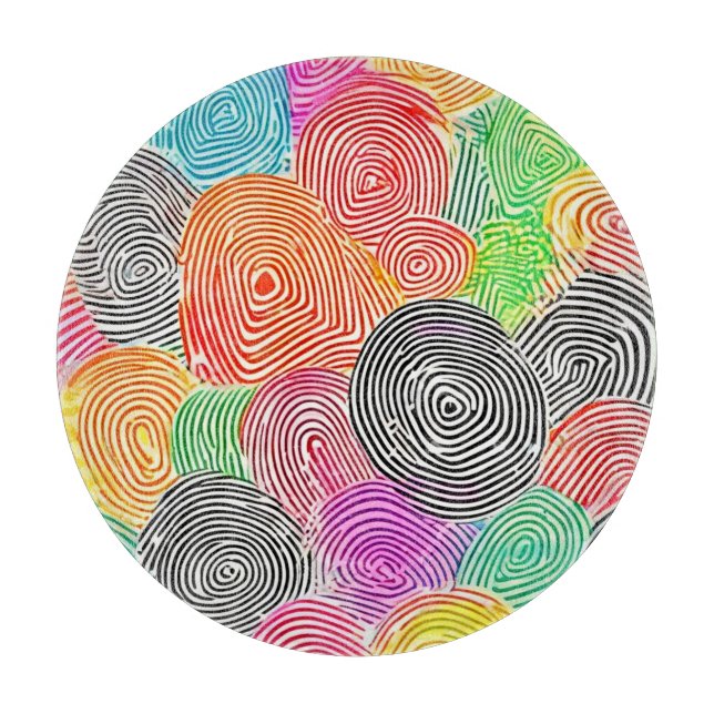 Farbenfrohe Fingerabdruckmuster Abstrakt Art Schneidebrett (Vorderseite)