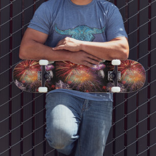 Farbenfrohe Fireworks-Anzeigemuster Skateboard
