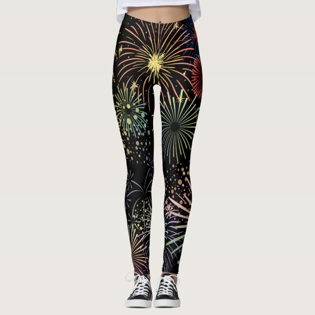 Farbenfrohe Fireworks Grafikdesign Leggings (Vorderseite)