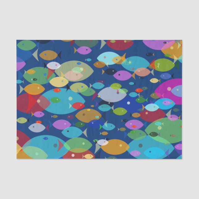 Farbenfrohe Fische Abstraktes Muster Blau Seidenpapier (Vorderseite)