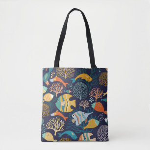 Farbenfrohe Fische: Gewässer Pflanze Muster. Tasche
