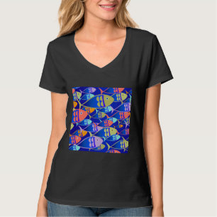 Farbenfrohe Fische Grafisches Muster Blaues Aqua O T-Shirt