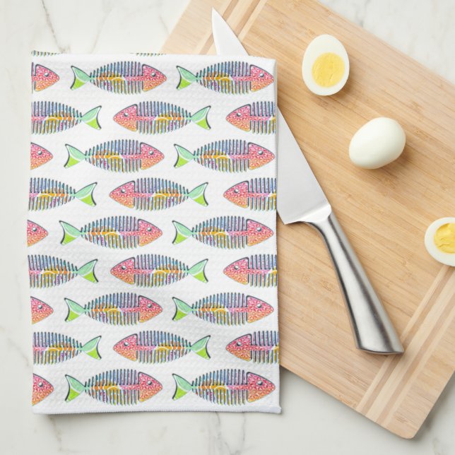 Farbenfrohe Fische Skelett Küchentücher (Viertel Falte)