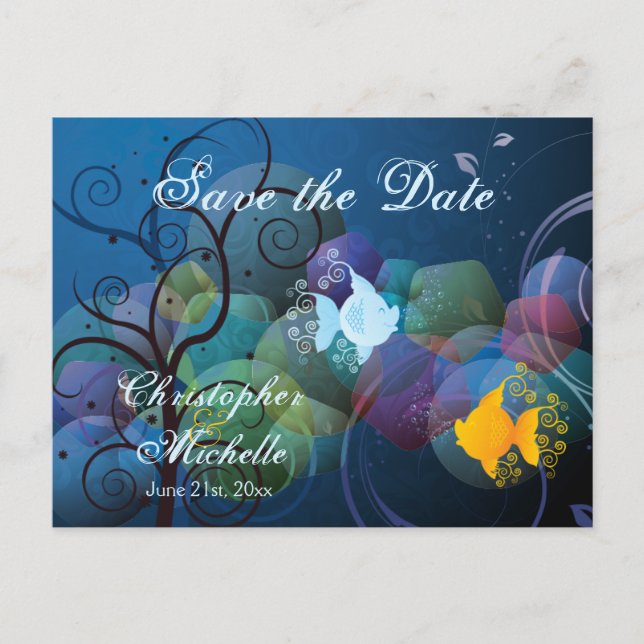 Farbenfrohe Fische Tropische Save the Date Hochzei Ankündigungspostkarte (Vorderseite)