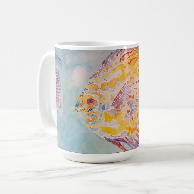 Farbenfrohe Fischmeer-Muster Wasserfarbe Kaffeetasse (Vorderseite Links)
