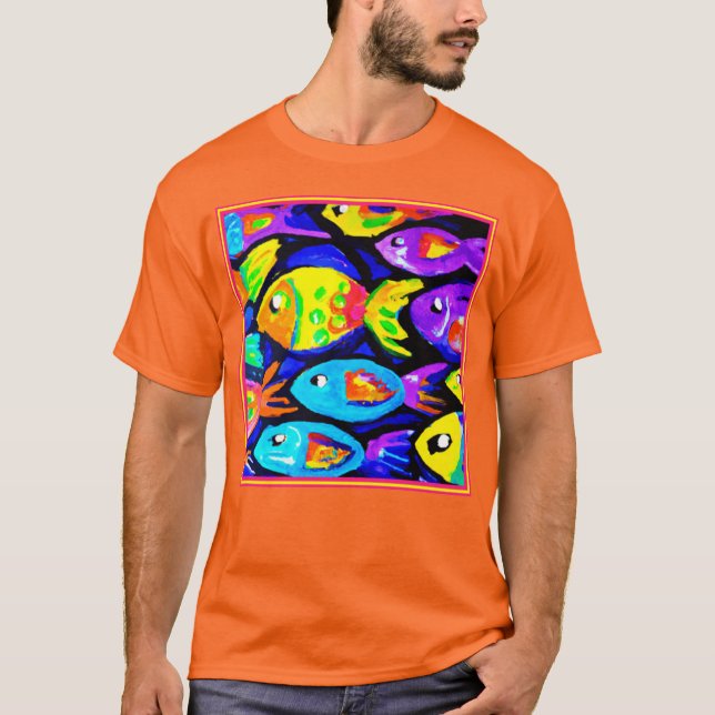 Farbenfrohe Fischmuster Kunst, Dichtung und Musik T-Shirt (Vorderseite)