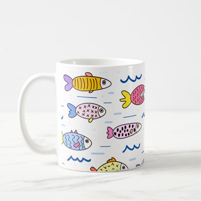 Farbenfrohe Fischschule Kaffeetasse (Links)