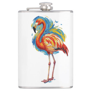 Farbenfrohe Flamingo-Abstrakt-Pinselstrich-Vogel-K Flachmann