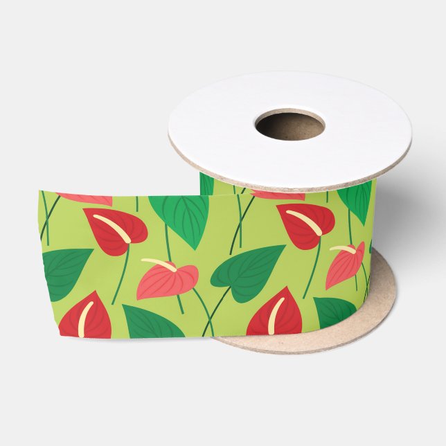 Farbenfrohe Flamingo-Blume Muster Satinband (Spule)