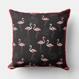 Farbenfrohe Flamingo Muster auf schwarzem Hintergr Kissen