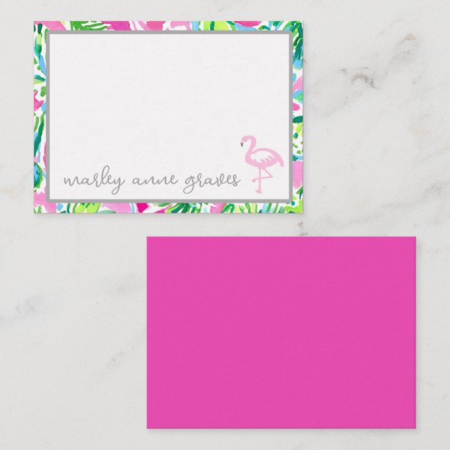 Farbenfrohe Flamingo Personalisierte Mitteilungska Mitteilungskarte (Vorne/Hinten)