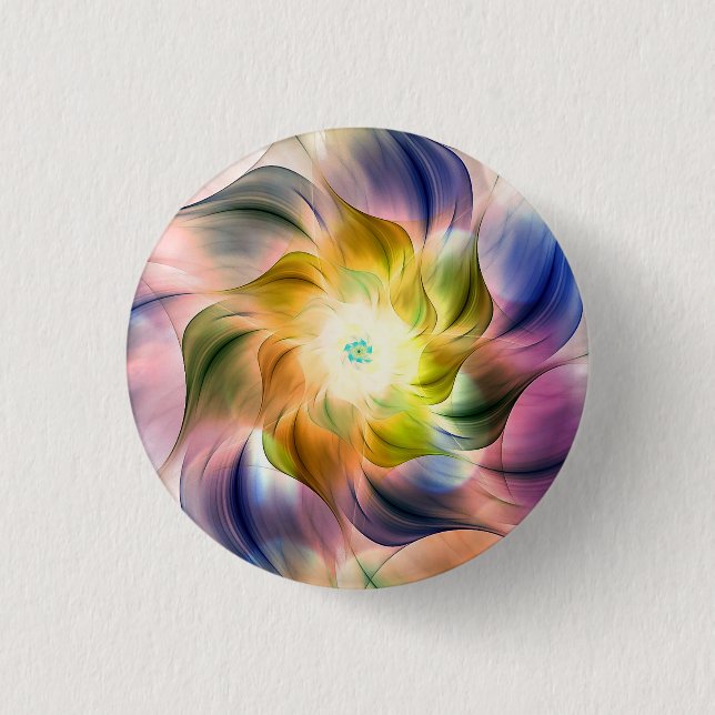 Farbenfrohe Flamme-Fraktal-Blume Button (Vorderseite)