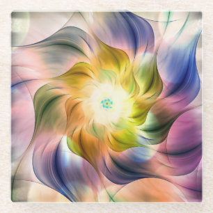 Farbenfrohe Flamme-Fraktal-Blume Glasuntersetzer