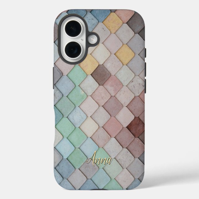 Farbenfrohe Fliesen Thema Personalisiert iPhone 16 Hülle (Rückseite)