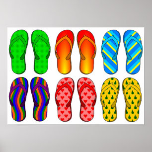 Farbenfrohe Flip Flops am Strand Poster