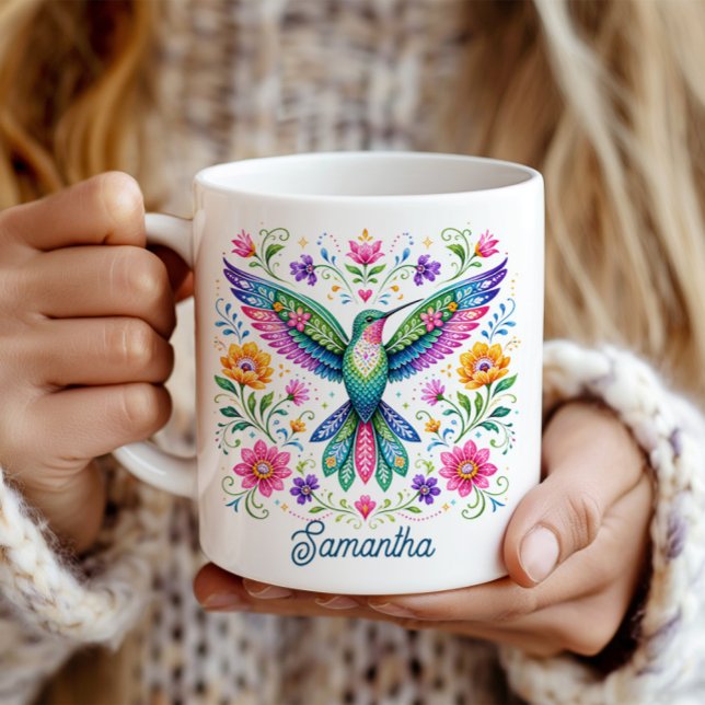 Farbenfrohe Flok-Kunst Kolibri Kaffeetasse (Von Creator hochgeladen)