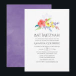 Farbenfrohe Flora Bat Mitzvah Einladung<br><div class="desc">Ausgereifte Wildblume Aquarellbäder Mitzvah Einladungen mit Akzenten von Pflaume,  ultra violett und Salbei Grün,  die schnell und einfach auf Ihre Event-Besonderheiten angepasst werden.</div>